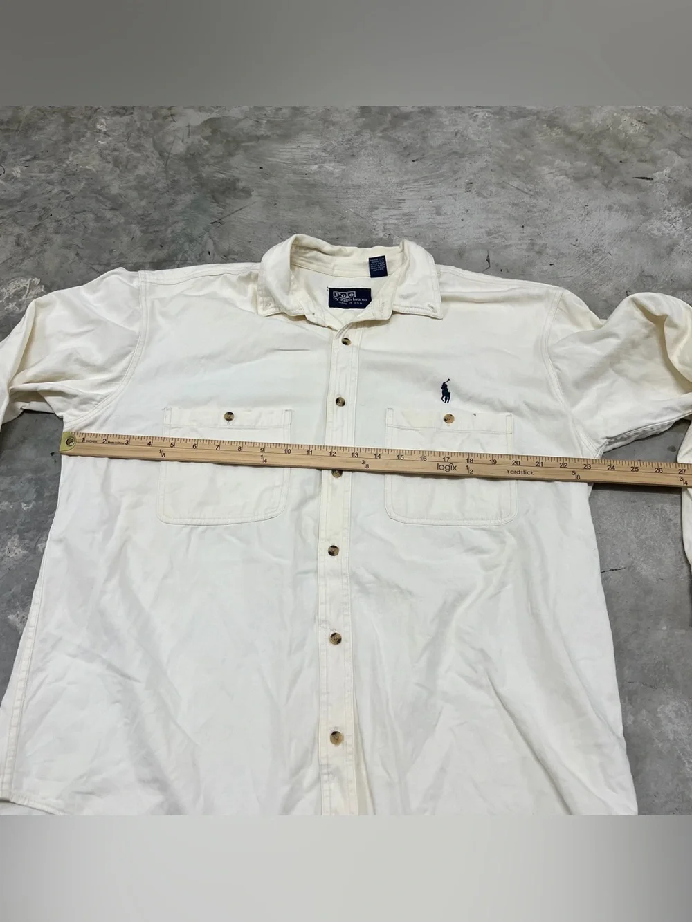 Vintage 90s Polo Ralph Lauren Shirt Large Made in USA Dual Pocket Beige Cream